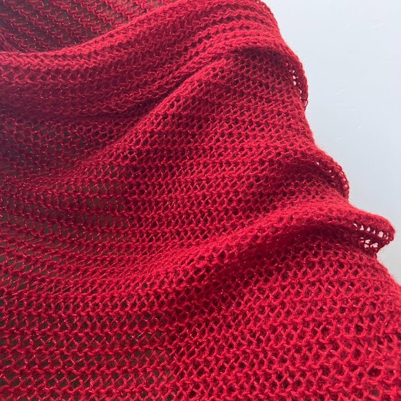 Hand Knitted Delicate Angora Wool Red Scarf/